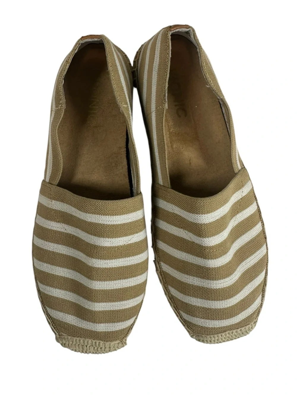 Vionic Valerie Women's 8 Tan and White Striped Espadrille Slip-Ons Shoes